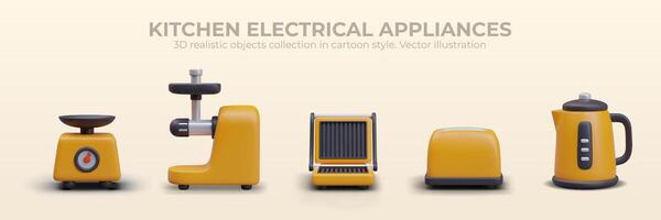 Realistic electrical appliances for kitchen. Set of cute vector illustrations