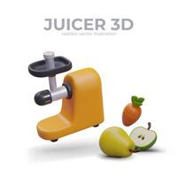 3D juicer, pear, apple, carrot. Modern kitchen electrical equipment vector