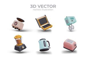 Collection with different home appliances. Realistic electric grill vector