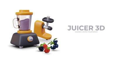 Realistic juicer, blender, fresh berries. Concept of making juice and smoothies vector