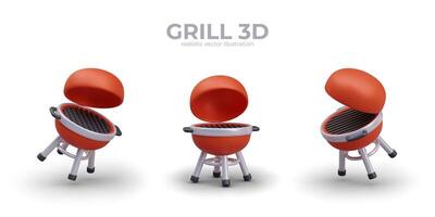 Realistic red grill in different positions. Cooking meat on fire vector