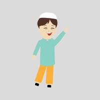 Happy muslim boy cartoon character vector. Muslim boy praying, Little muslim kid different pose and feel peace. vector