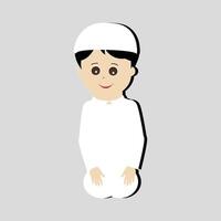 Happy muslim boy cartoon character vector. Muslim boy praying, Little muslim kid different pose and feel peace. vector