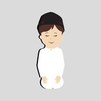 Happy muslim boy cartoon character vector. Muslim boy praying, Little muslim kid different pose and feel peace. vector
