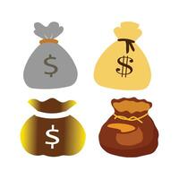 Money bag with money, coin and gold bar. Stack of shiny gold bars or ingots and money bag with coins. Business concept. Icon for web, games, apps. Vector illustration.