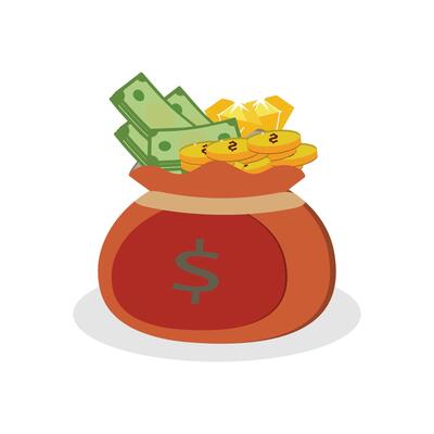 A money bag and pile of gold coins, money with a dollar sign. Representing wealth and financial succes. Flat vector illustration.