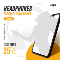 Gadget promotional sale offer, customizable headphone advertising social post design psd