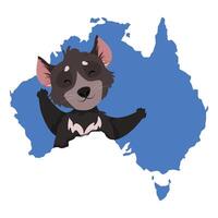 Cute Tasmanian devil on the background of a map of Australia vector