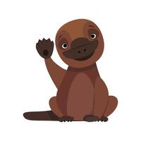 Cute Australian platypus sitting and waving its paw vector