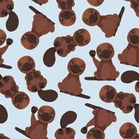 Seamless pattern of platypuses on a blue background vector
