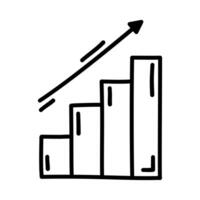 Doodle business growth graph. Hand drawn chart, finance arrow. Vector illustration isolated on white background