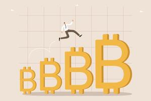 hombre corriendo en creciente bitcoins vector