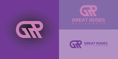 abstract initial letter G and R logo in pink color isolated in purple backgrounds applied for activewear brand logo design also suitable for the brands or companies that have initial name GR or RG vector