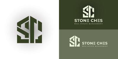 Abstract initial letter CS or SC house abstract logo icon design minimalist monogram is presented with multiple background colors. The logo is suitable for property and real estate logo design vector