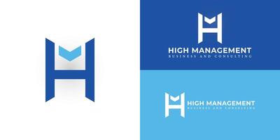 Abstract initial letter MH or HM Logo design Vector illustration in blue color isolated on a white backgrounds. Abstract letter MH logo applied for business and consulting company logo design template