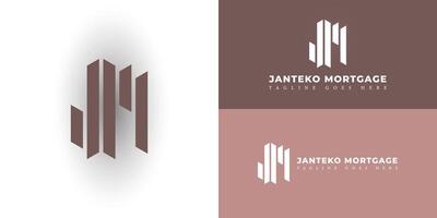 Abstract initial letter JM or MJ logo in red color isolated in white and red backgrounds applied for estate agency company logo also suitable for the brands or companies have initial name MJ or JM. vector