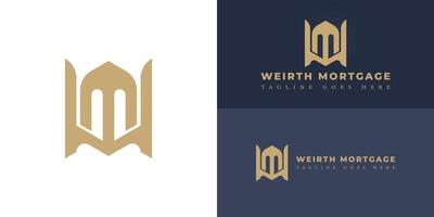 Abstract initial letter WM or MW logo in gold color isolated in white and blue backgrounds applied for real estate industry logo also suitable for the brands or companies have initial name MW or WM. vector