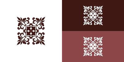 Artistic Red Fleur de Lis pattern symbol logo applied for Company logo design Inspiration presented with multiple background colors. The logo is suitable for gardening logo design inspiration template vector