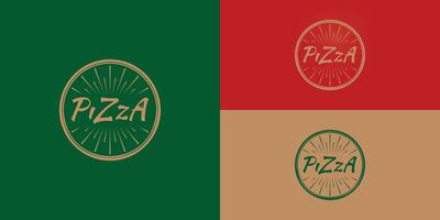 Rustic Grunge Lettering Typography of Pizza presented with multiple background colors. The logo is suitable for fast food and restaurant logo design inspiration template vector