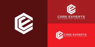 Abstract initial letter CE or EC logo in white color isolated in multiple red backgrounds applied for automotive company logo also suitable for the brands or companies have initial name EC or CE. vector