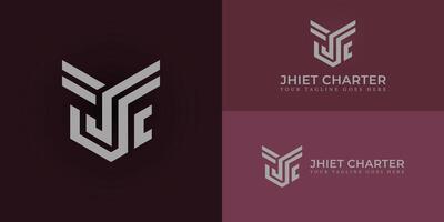 Abstract initial letter JC or CJ logo in silver color isolated in deep red background applied for aviation detailing company logo also suitable for the brands or companies have initial name JC or CJ. vector