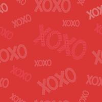 Xoxo scattered words seamless pattern. Valentine day repeated text ornaments with hearts. Vector illustration design for background, textile, fabric, wrapper.