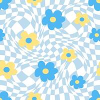 Abstract square seamless pattern with vintage groovy daisy flowers vector