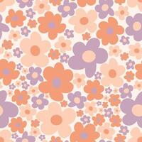 Abstract seamless pattern with vintage groovy daisy flowers vector