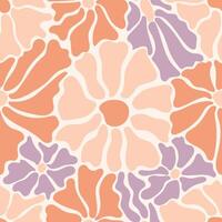 Seamless pattern with cute retro groovy flowers in peach fuzz colors vector