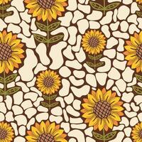 Seamless pattern with yellow sunflowers in tiled background. vector