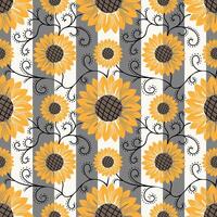 Seamless pattern with yellow sunflowers in srtiped background vector