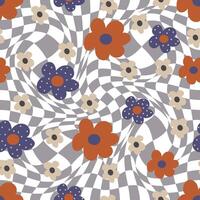 Abstract square seamless pattern with vintage groovy daisy flowers vector