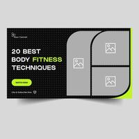 Fitness tips and tricks tutorial video cover banner design, Body fitness video thumbnail banner design, fully editable vector eps 10 file format