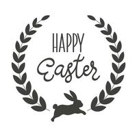 Happy Easter lettering in a frame with a bunny. Calligraphic inscription. Greeting card, logo, typographic design, print. Vector