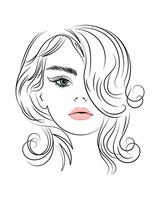 retrato de un hermosa mujer con largo cabello. negro y blanco silueta. belleza logo. Moda y belleza concepto. vector