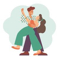 bailando pareja, hombre y mujer danza moderno bailar. dibujos animados ilustración en plano estilo, vector