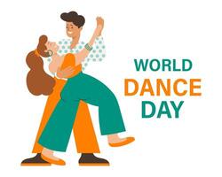 mundo danza día. bailando pareja, hombre y mujer danza moderno bailar. ilustración, vector