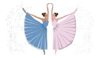 Women ballerinas dancing, classical ballet on an abstract background. Copy space banner, ballet studio poster, vector. vector