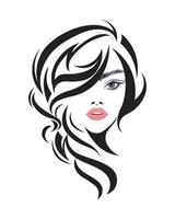 línea arte, contorno dibujo de un hermosa mujer con largo cabello. belleza logo. Moda y belleza concepto. vector