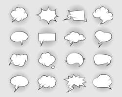 Set of comic speech bubbles. Retro empty comic bubbles with black halftone shadows. Vintage design, pop art style. Vector