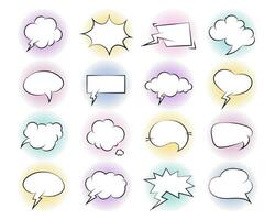 Set of comic speech bubbles. Retro empty comic bubbles with black halftone shadows. Vintage design, pop art style. Vector