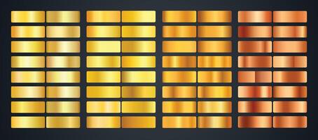 Big set of metallic gold gradients. Set of gold gradient vector palette for background template, golden gradients swatches palette.