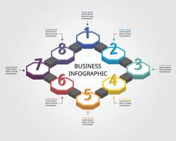 Octagon step chart template for infographic for presentation for 8 element timeline with number vector
