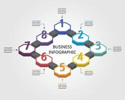 Octagon step chart template for infographic for presentation for 8 element timeline with number vector