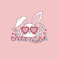 cute retro illustration of bunny with heart glasses for easter vector