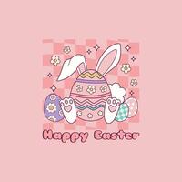 cute retro easter egg illustration with bunny ears and paws vector