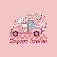 linda retro ilustración de camión con Pascua de Resurrección huevos vector
