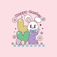 cute retro illustration of rabbit with the word love for holidays vector