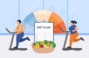 Fat control body with BMI body mass index weight control in exercising and diet plan. Obesity, BMI, body mass index control vector illustration