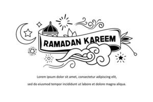 Doodles line art of ramadan kareem greeting card concept. Vector illustration.